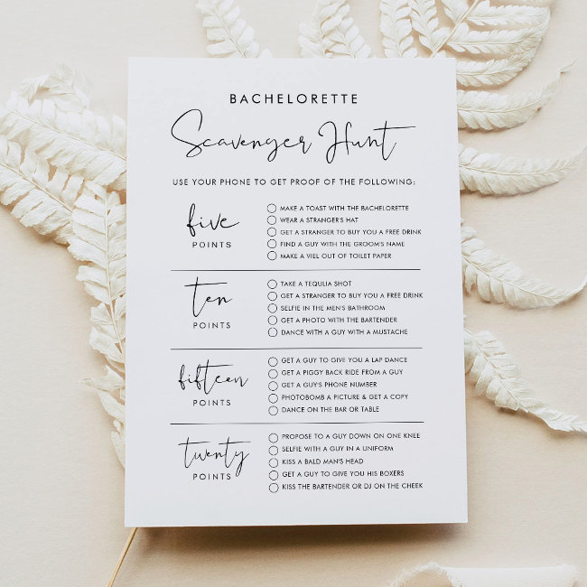 Stella Bachelorette Scavenger Hunt Game Invitations
