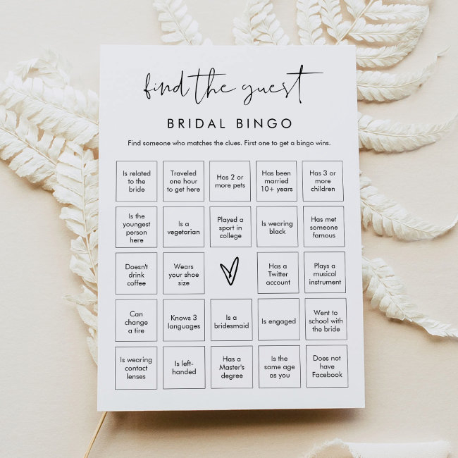 Stella Find The Guest Bridal Shower Bingo Game Invitation
