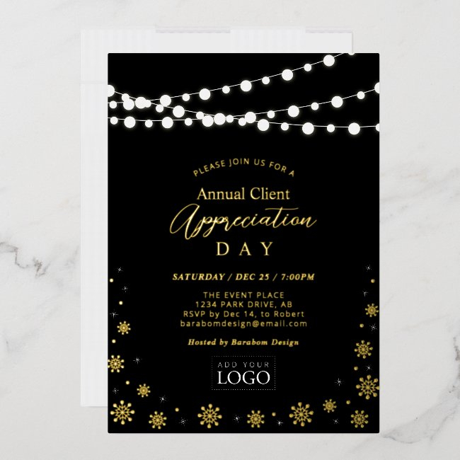 String Lights | Client Appreciation Party Logo Foil Invitation