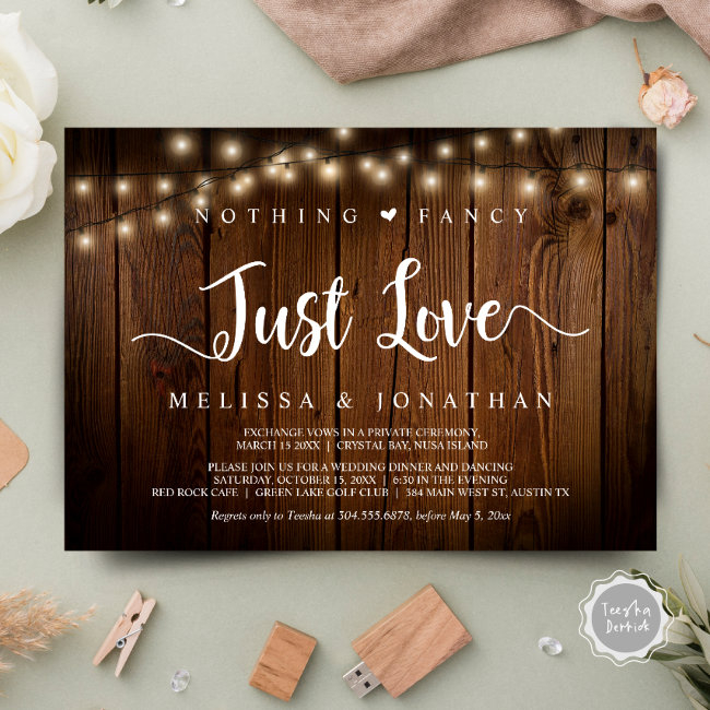 String Lights, Elopement, Nothing Fancy Just Love Invitation