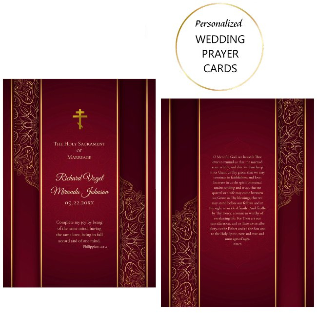 Stunning Maroon Gold Orthodox Wedding Prayer Invitations