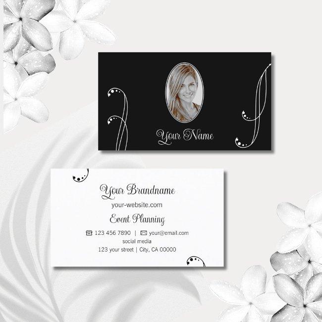 Stylish Black And White Ornate With Portrait Photo Business Invitations
