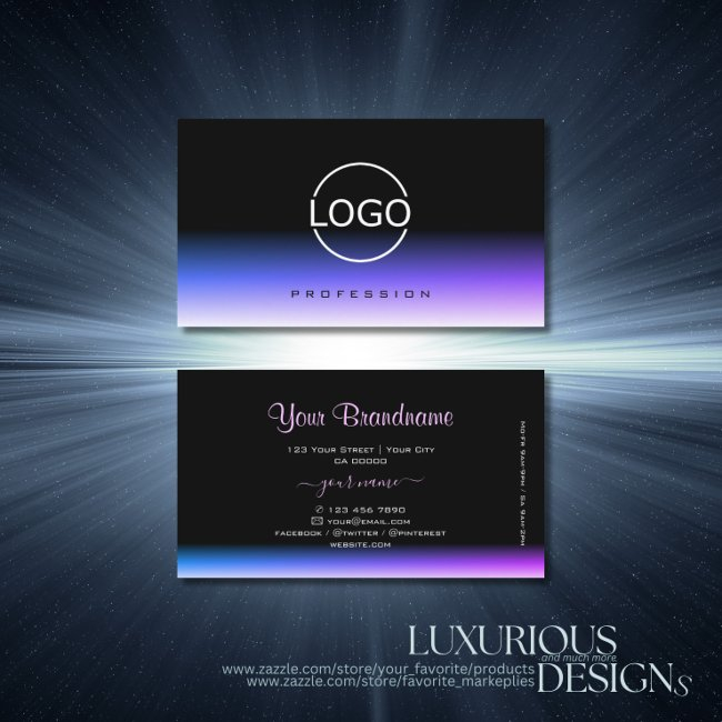 Stylish Black Blue And Purple Gradient With Logo Business Invitations