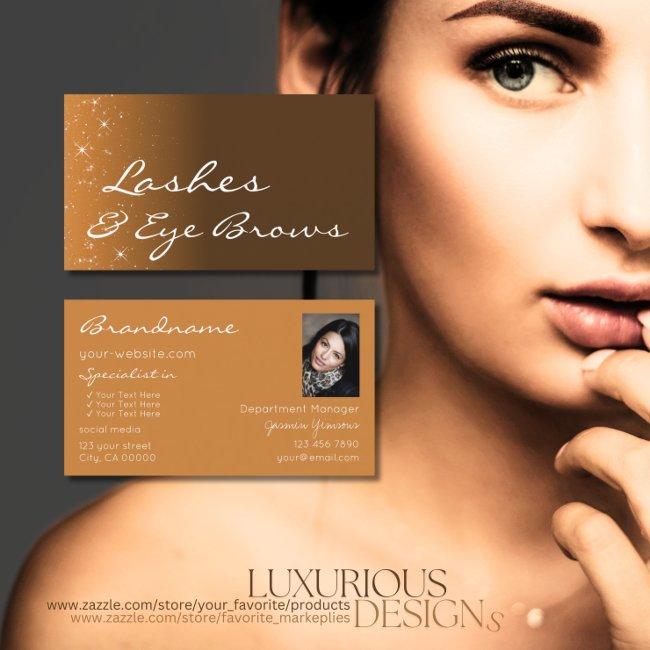 Stylish Brown Beige With Glitter Stars And Photo Business Invitations