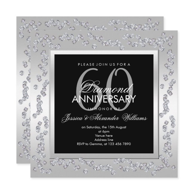 Stylish Diamonds Silver 60th Wedding Anniversary Invitation