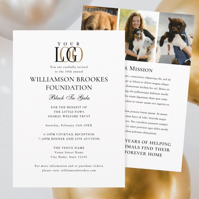 Stylish Gala Custom Event Logo Photo White Black Invitation