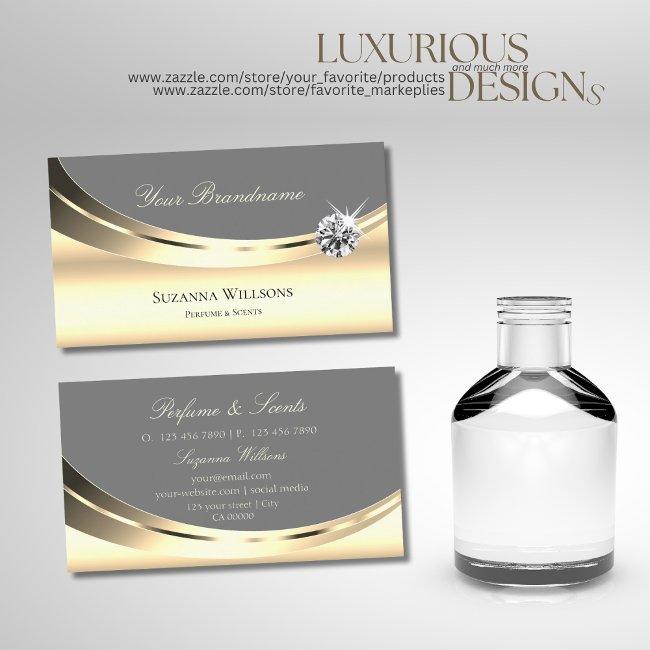 Stylish Gold And Gray With Luminous Luxe Diamond Business Invitations