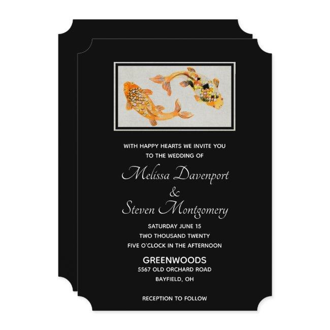 Stylish Gold Koi Fish Wedding Invitation