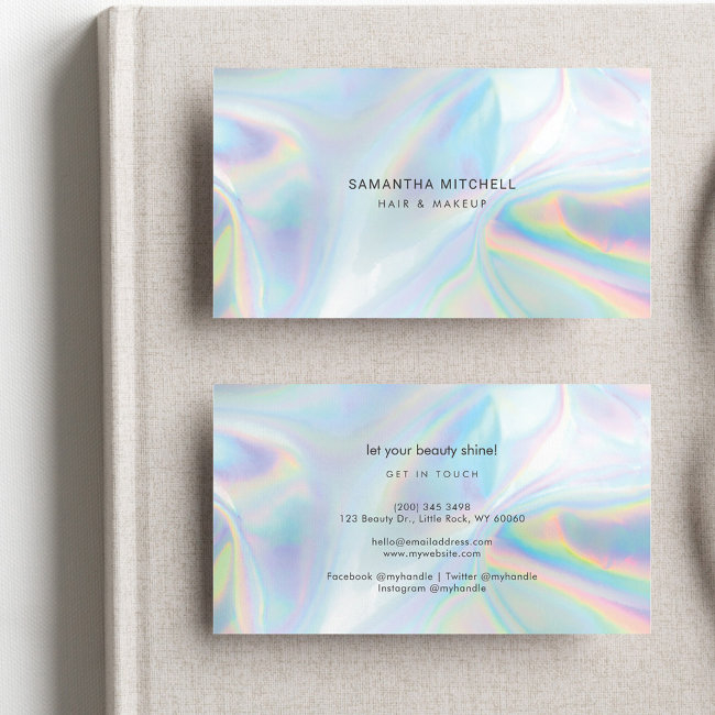Stylish Holographic Beautician Studio Manager Business Invitations