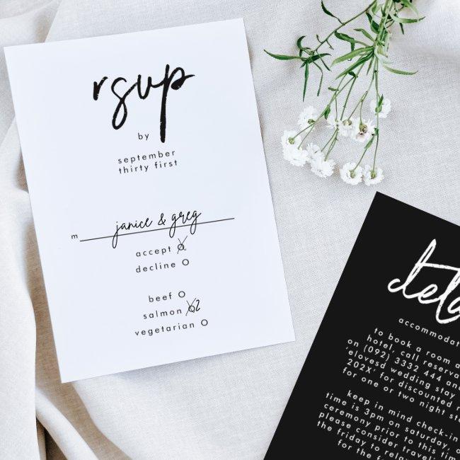 Stylish Modern Custom Names Black White Wedding Rsvp Invitations