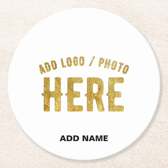 Stylish Modern Customizable White Verified Branded Round Paper Coaster