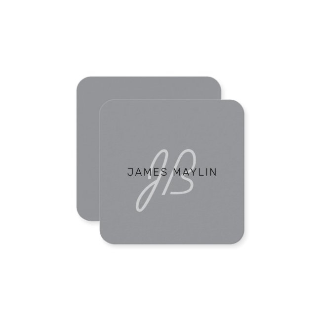 Stylish Modern Editable Name | Black & Dark Gray Square Business Invitations