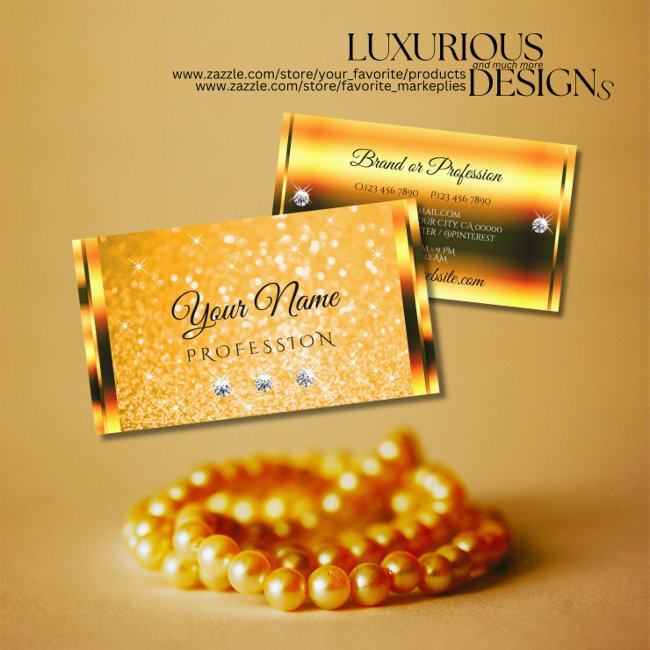 Stylish Orange Glitter Luminous Stars And Diamonds Business Invitations