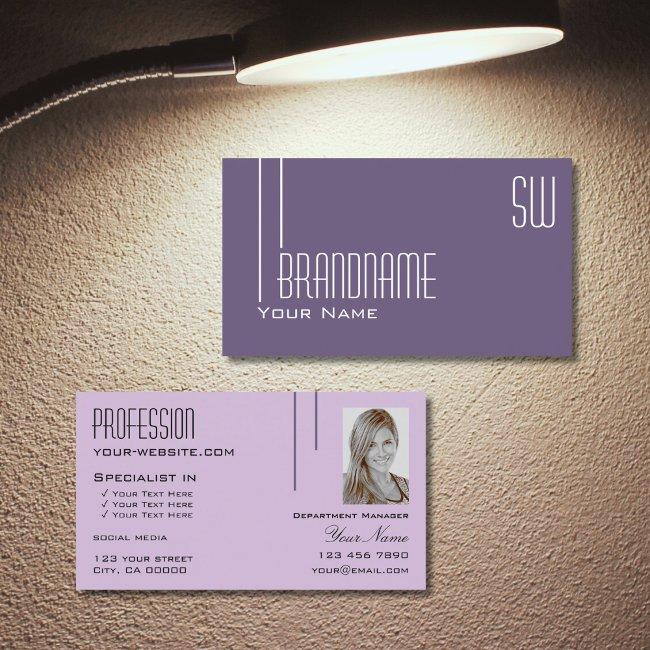 Stylish Purple Lilac Chic With Monogram And Photo Business Invitations