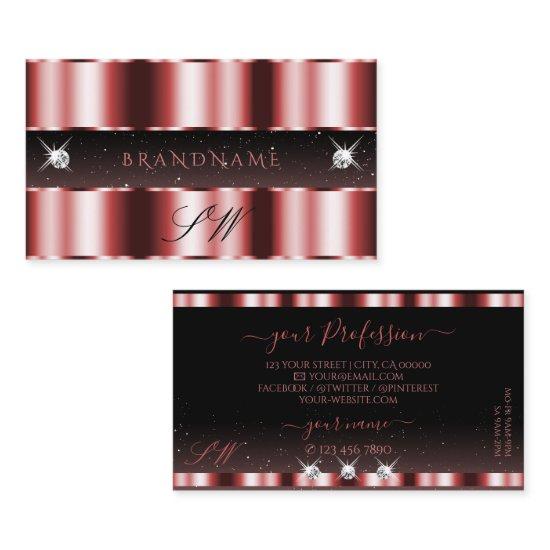 Stylish Red And Black Sparkling Diamonds Monogram Business Invitations