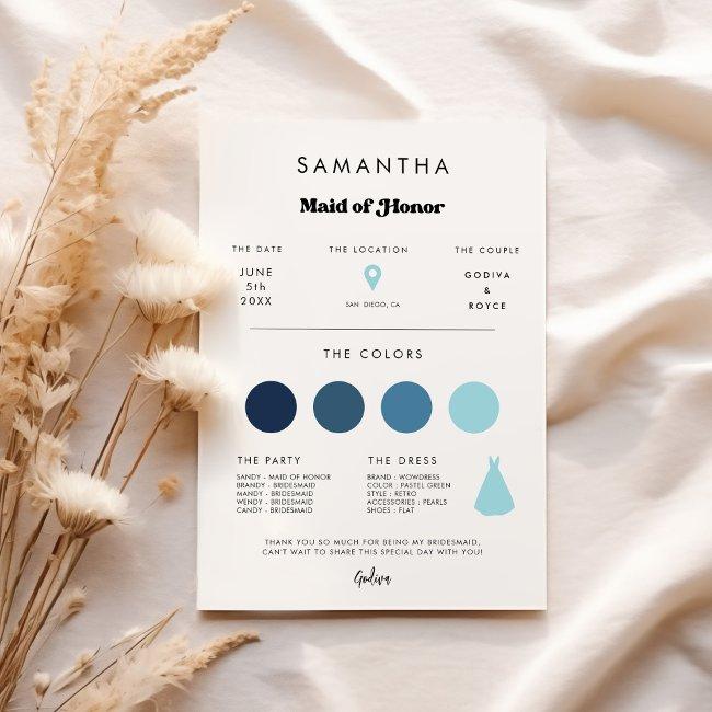 Stylish Retro Maid Of Honor Info Invitations