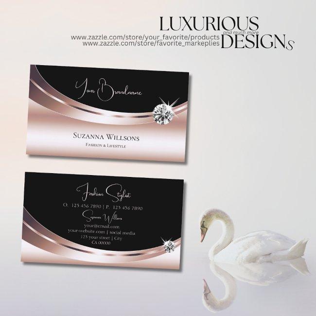 Stylish Rose Gold And Black With Sparkly Diamond Business Invitations