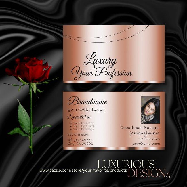 Stylish Rose Golden Glamorous With Photo Modern Business Invitations
