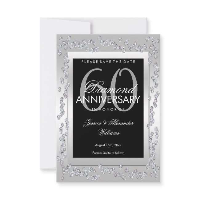 Stylish Silver Diamonds 60th Wedding Save The Date
