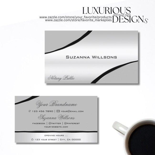 Stylish Silver Gray Curved Decor Lines Shimmering Business Invitations