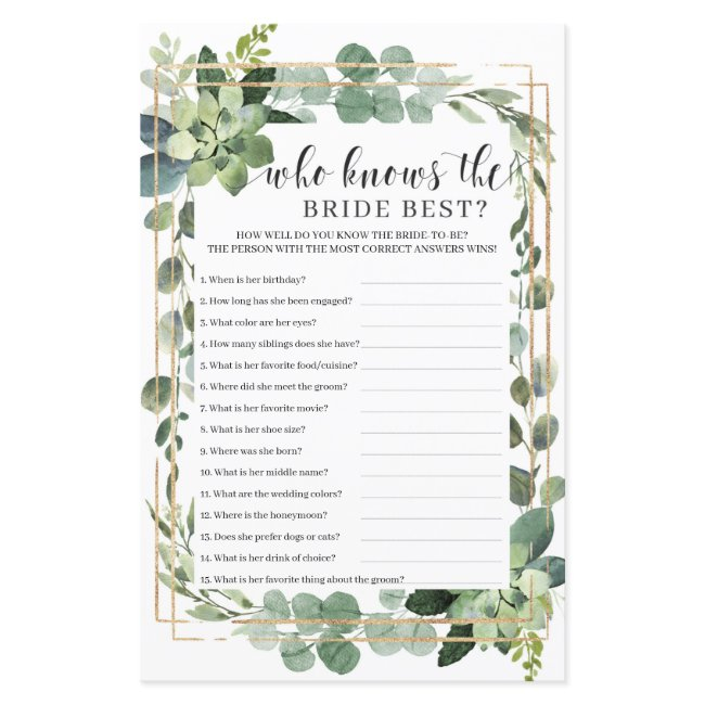 Succulent Floral Who Knows The Bride Best Game