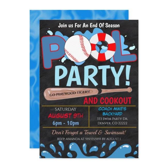 Summer Pool Baseball Party Invitation