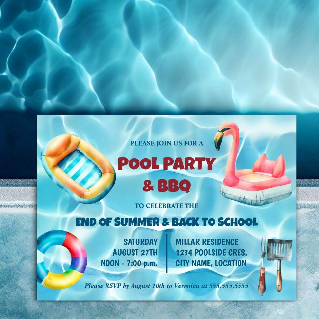 Summer Pool Party And Bbq Invitation