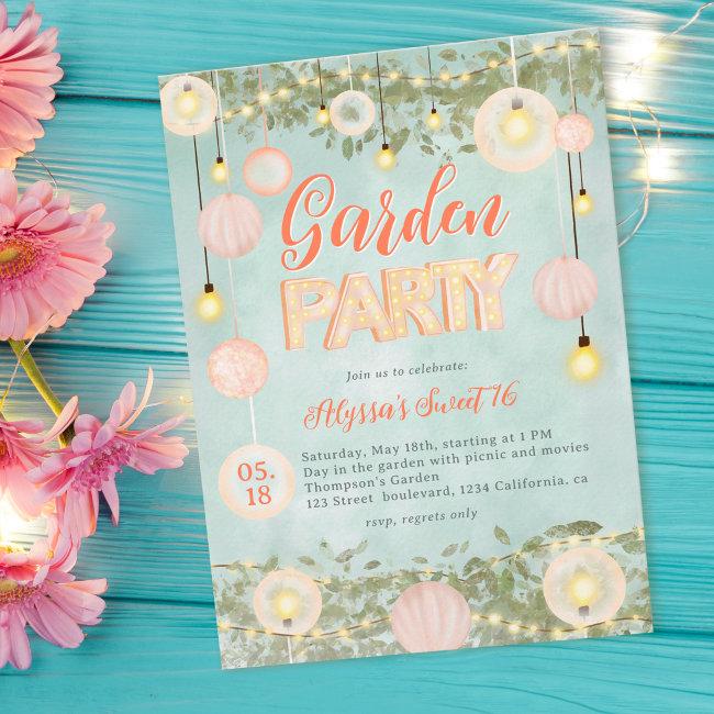 Summer Retro Whimsical Garden Party Sweet 16 Invitation