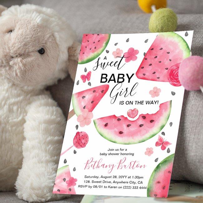 Summer Watermelon 'a Sweet Baby' Girl Baby Shower Invitation
