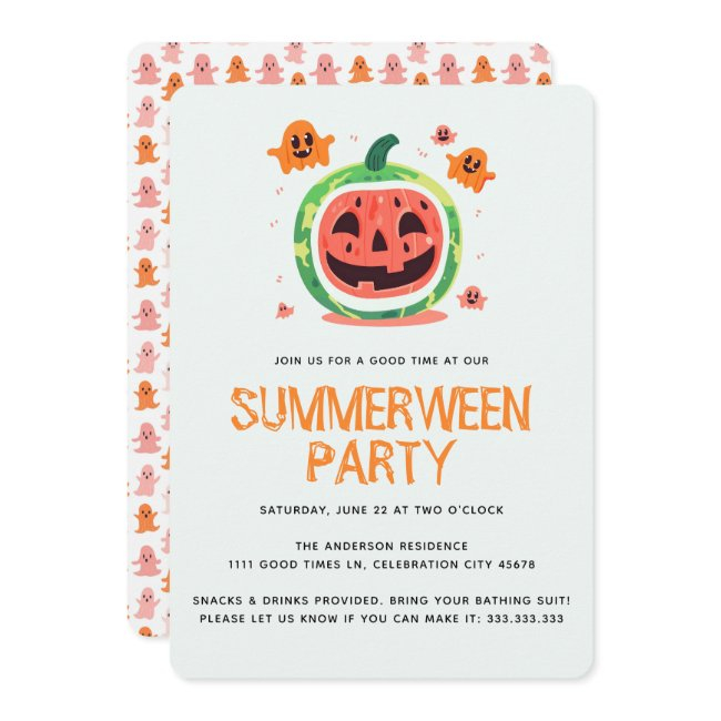 Summerween Melon-o-lantern Summer Halloween Party Invitation
