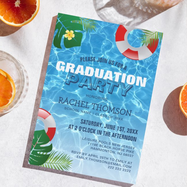 Sun And Success! Graduation Pool Party Invitation