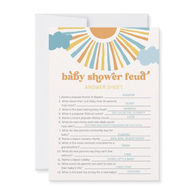 Sun Baby Shower Feud Game Answer Invitations