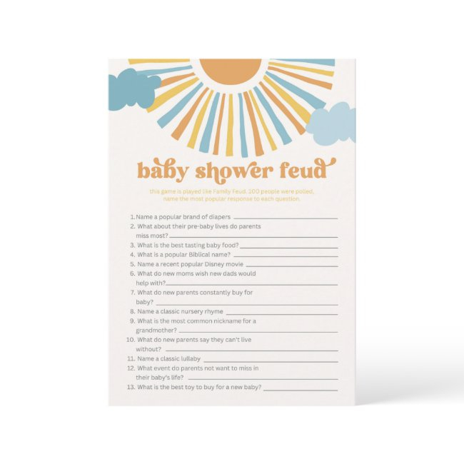 Sun Baby Shower Feud Game Invitations