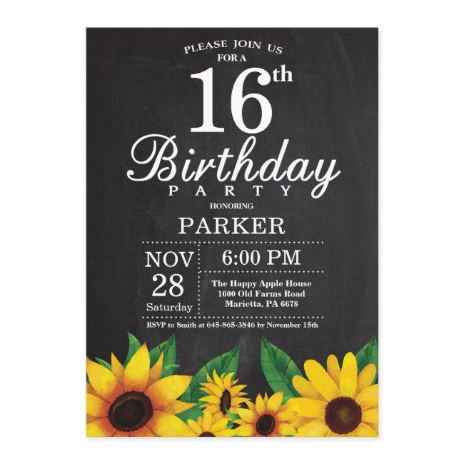 Sunflower 16th Birthday Invitation