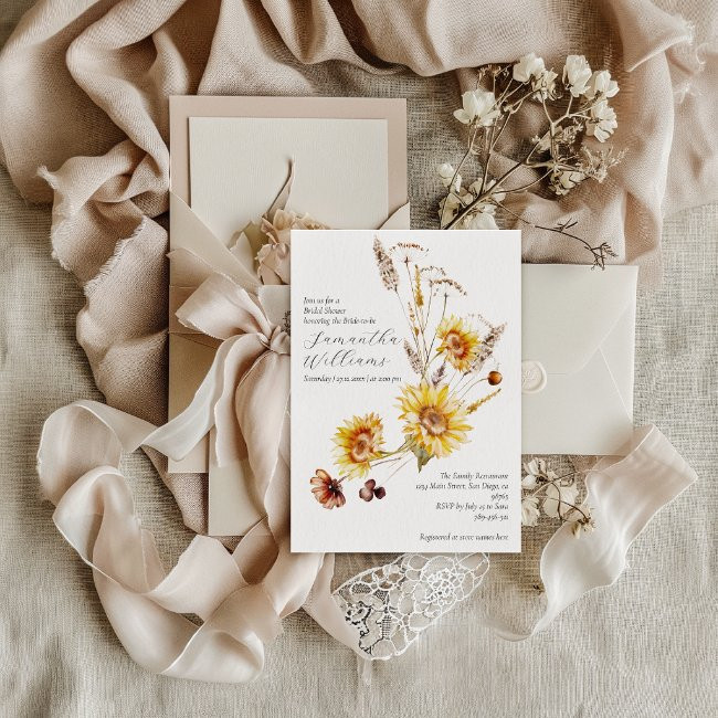 Sunflower Boho Rustic Elegant Bridal Shower Invitation
