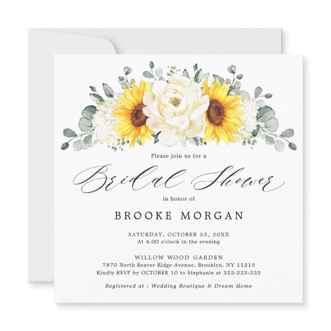 Sunflower Ivory Peony Floral Bridal Shower Invitation