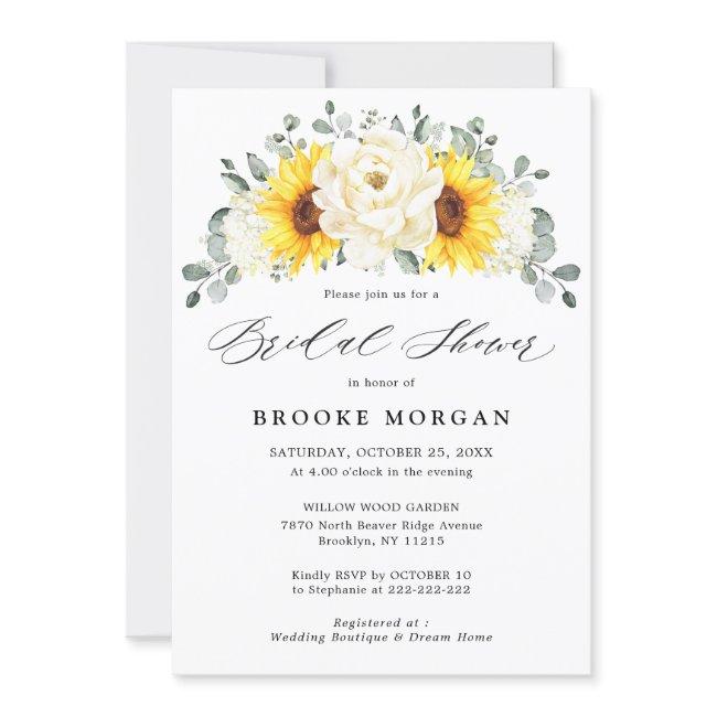 Sunflower Ivory Peony Pastel Floral Bridal Shower Invitation