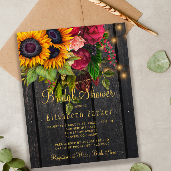 Sunflowers Roses Rustic Bridal Shower Invitatation
