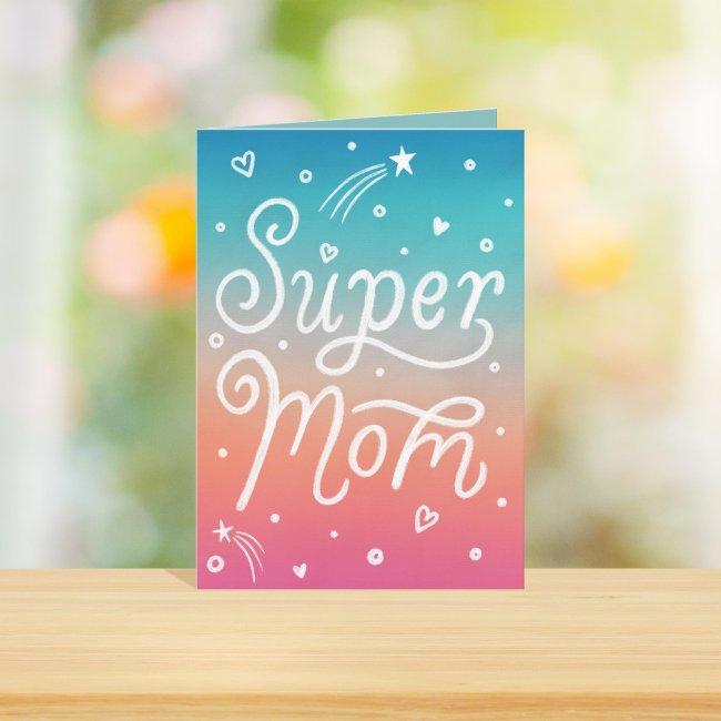 Super Mom Stars Hearts Lettering Mother's Day Invitations