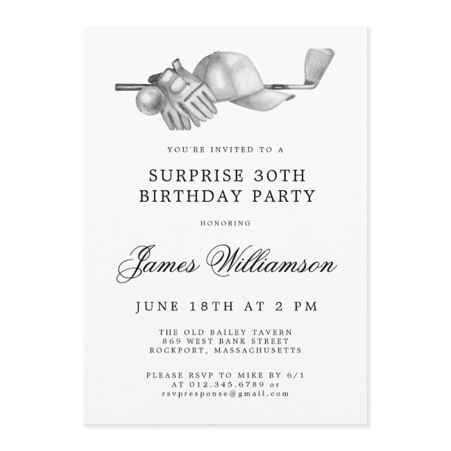 Surprise 30th Birthday Party Golf Theme Invitation