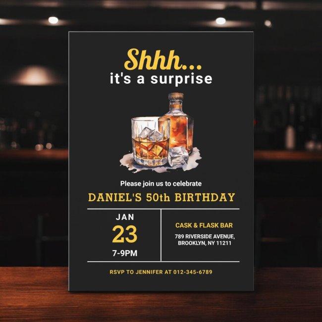 Surprise 50th Whiskey Bourbon Birthday Party Invitation