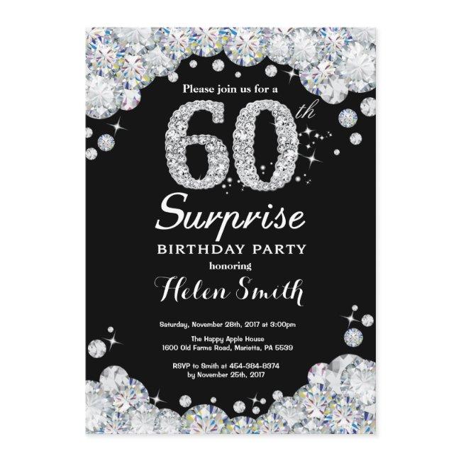 Surprise 60th Birthday Invitation Silver Diamond