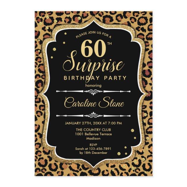 Surprise 60th Birthday - Leopard Black Gold Invitation