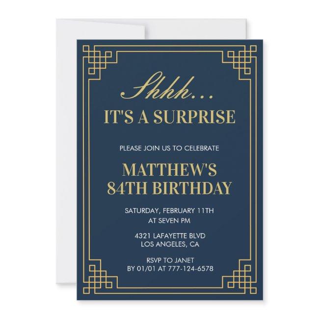 Surprise Birthday Navy Blue Gold Men 84th Birthday Invitation