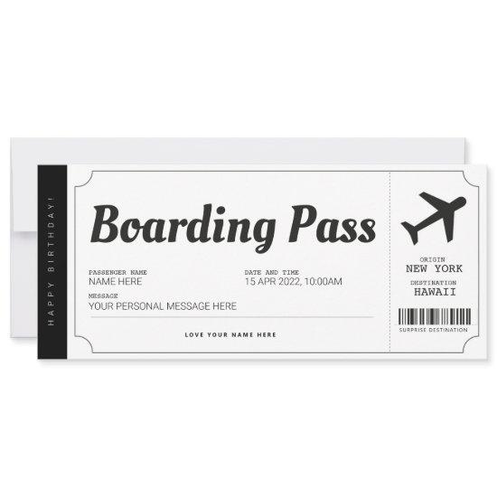 Surprise Boarding Pass Airplane Travel Ticket Invitation