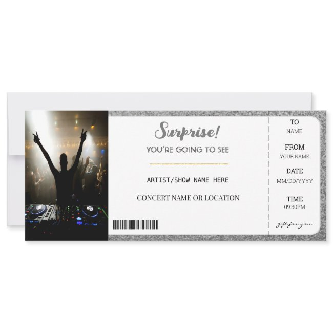 Surprise Concert Glam Silver Glitter Gift Ticket Invitation