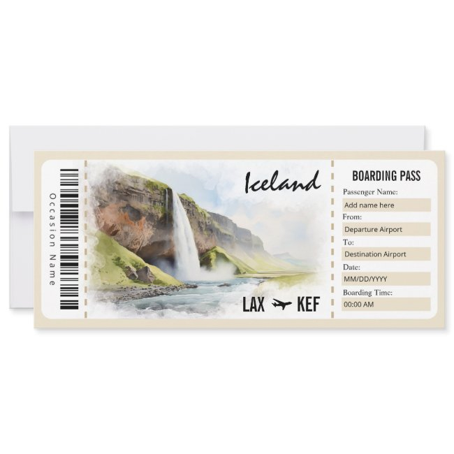 Surprise Iceland Boarding Pass Gift Certificate Invitation