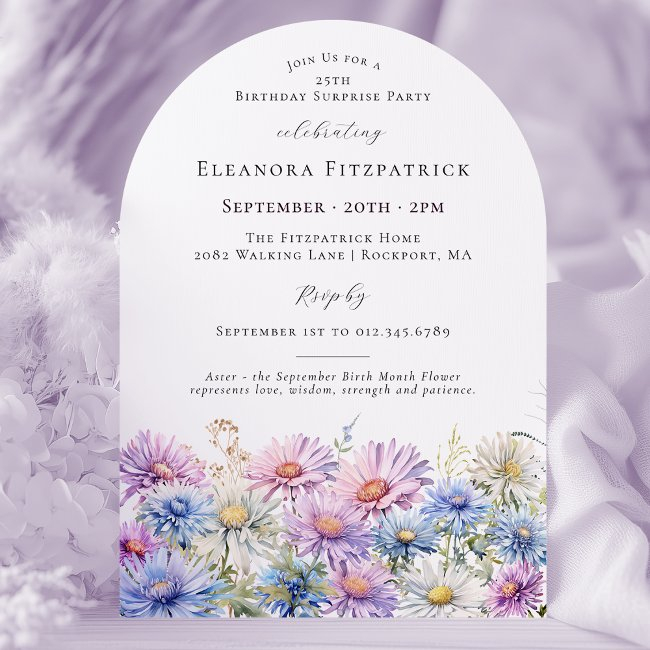 Surprise Party 25th September Birth Month Flower Invitation