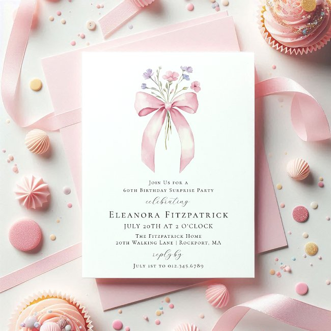 Surprise Party 60th Birthday Bow Wildflower Invitation