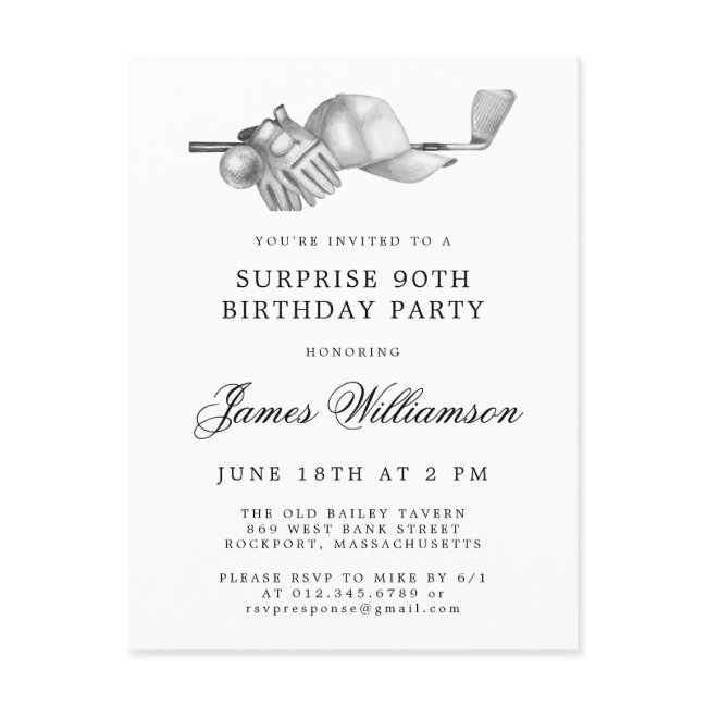 Surprise Party 90th Birthday Golf Theme Invitation Postinvitations
